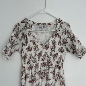 Baltic Born Cream Floral Smocked Dress with Rust Accents